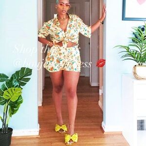 ZARA Floral Print Shirt + Shorts 2pc Coord Set BNWT
